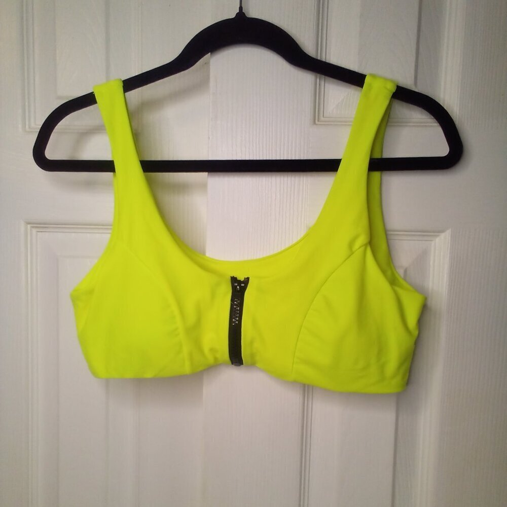 Lizaful Bikini Top Women 8 Swim Zipper Padded Neon Yellow